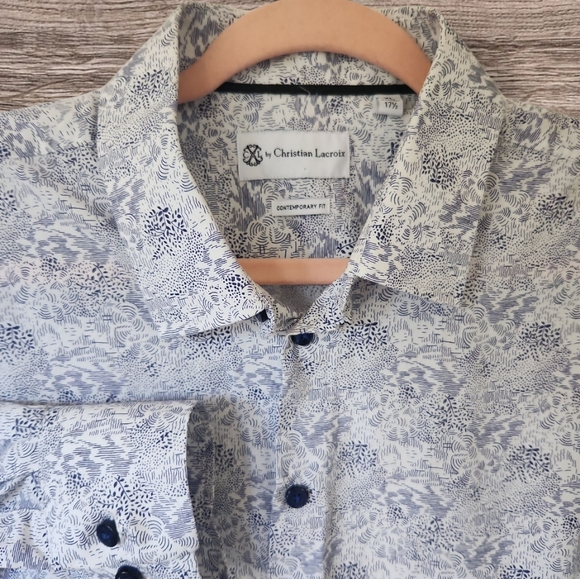 Christian Lacroix Other - Christian Lacroix | Contemporary Fit Button Down Shirt White Blue Print Size XL